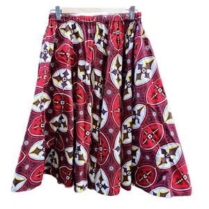 Jasco Veritable Wax Block Print Bold Red Geometric Full Cotton Circle Skirt Sm
